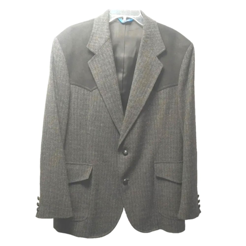 Vtg Pendleton Sports Coat Blazer Jacket Men 44 Wool Tweed Suede Leather Patch